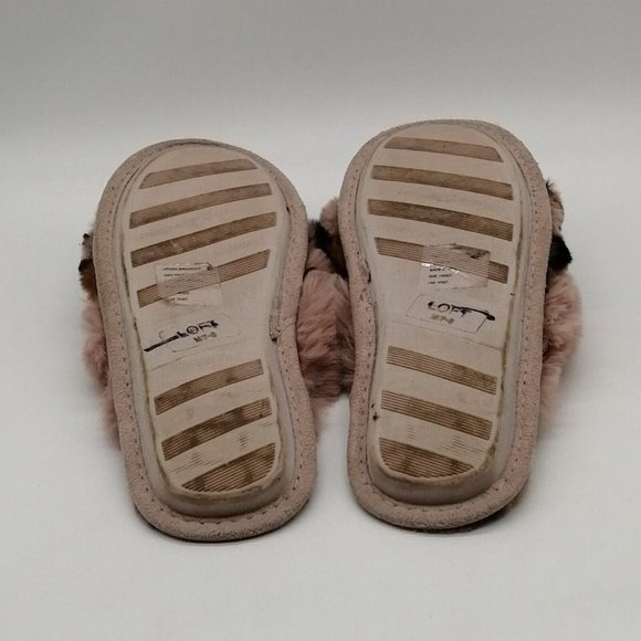 Loft Womens Slide Slipper Brown Beige Leopard Print Faux Fur Cross Straps M 7-8 - Picture 5 of 9